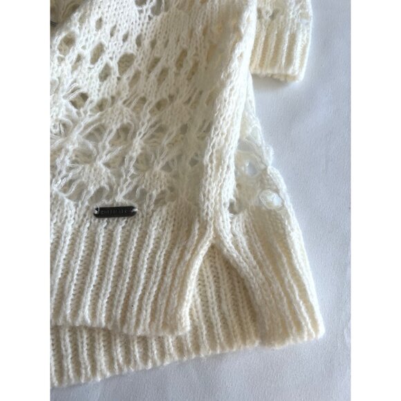 Hollister Women Wool Cream Long Sleeve Crochet Knit Sweater Medium - Picture 7 of 11